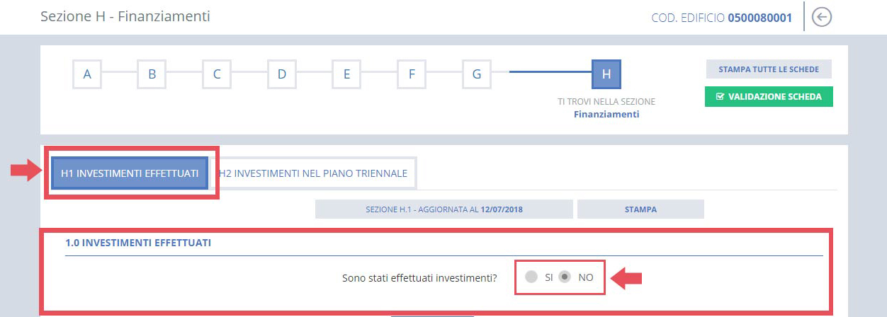 immagine pagina Sezione H1 investimenti effettuati, risposta negativa