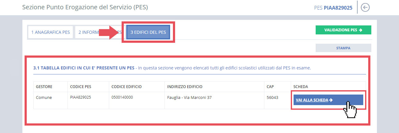 immagine pagina sezione punto erogazione del servizio, 3 edifici del pes