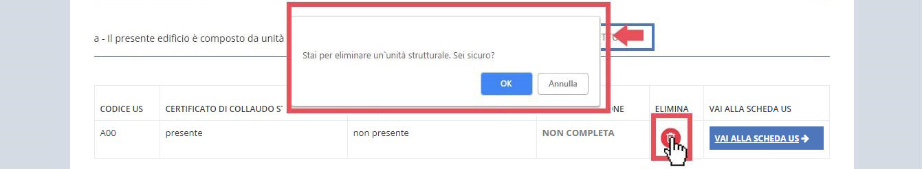 immagine pagina sezione B1 ubicazione, punto 1.2 unità strutturali, eliminazione scheda