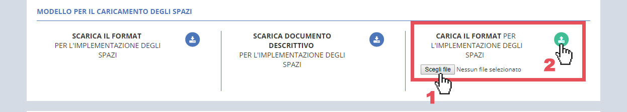 immagine pagina sezione Sezione E - Caratteristiche funzionali e dimensionali degli spazi, caricamento del file