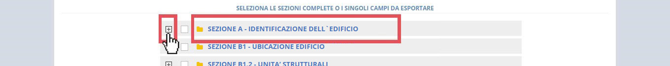 immagine pagina esportazioni, alberatura sezioni, icona +