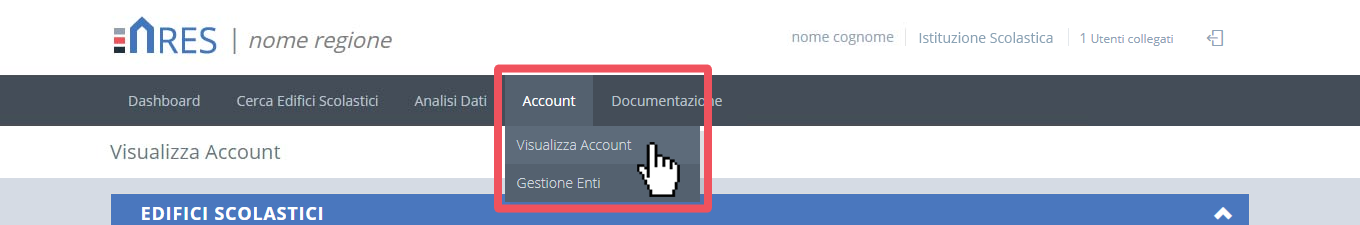 immagine menu account, visualizza account